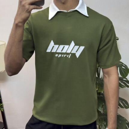 Holy spirit polo collar half sleeve t-shirt- Olive